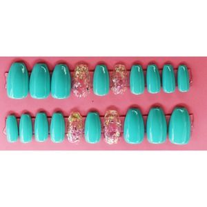 Mint Magic Medium Round Coffin Gloss Finish Press On Nails Long